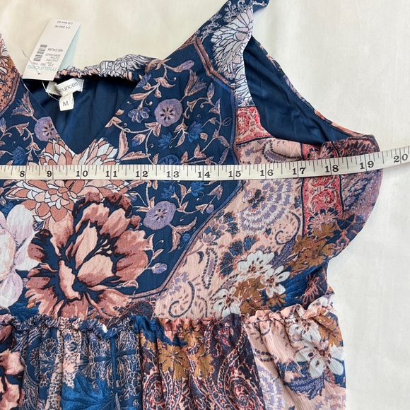 Patchwork Tiered Floral Cottagecore V-Neck Sleeveless Maxi babydoll Dress M - Picture 9 of 11